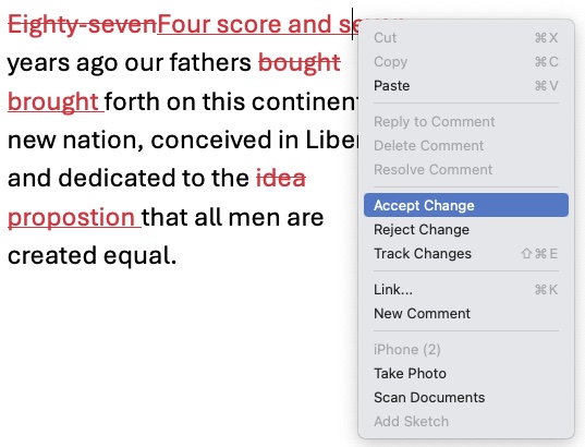 MS Word Review inline